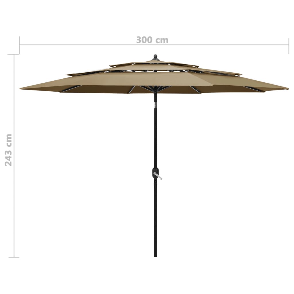 vidaXL Parasol | Taupe | Polyester | 3m Diameter | Foldable | Parasol | Round