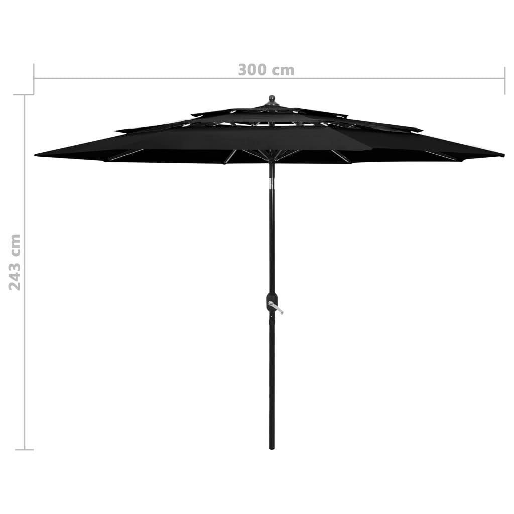 vidaXL Parasol | Black | Polyester, powder-coated aluminium | 3 m canopy