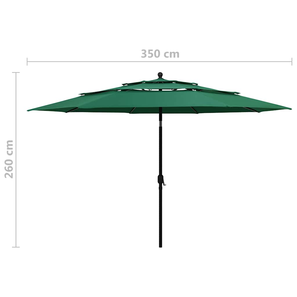 vidaXL 3-Tier Garden Parasol with Aluminium Pole Green 3.5 m