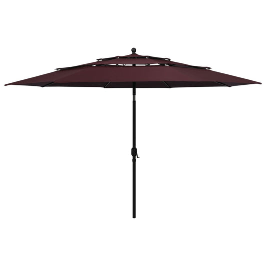 vidaXL 3-Tier Garden Parasol with Aluminium Pole Bordeaux Red 3.5 m