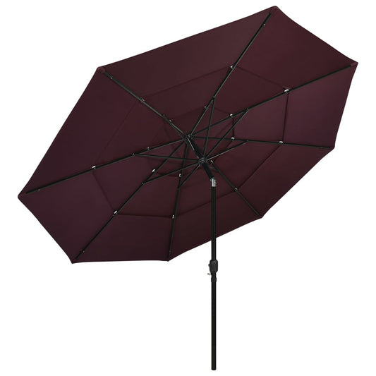 vidaXL 3-Tier Garden Parasol with Aluminium Pole Bordeaux Red 3.5 m