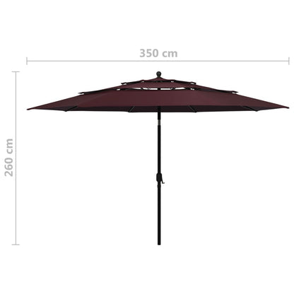 vidaXL 3-Tier Garden Parasol with Aluminium Pole Bordeaux Red 3.5 m