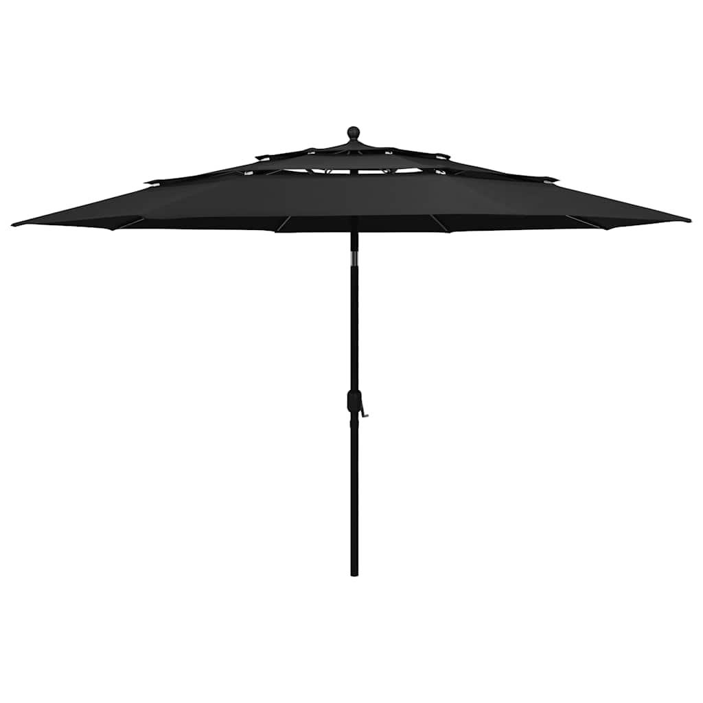 vidaXL 3-Tier Garden Parasol with Aluminium Pole Black 3.5 m