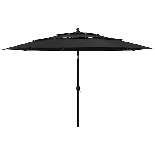 vidaXL 3-Tier Garden Parasol with Aluminium Pole Black 3.5 m