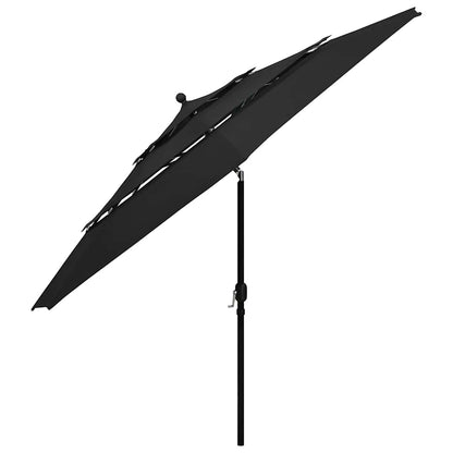 vidaXL 3-Tier Garden Parasol with Aluminium Pole Black 3.5 m