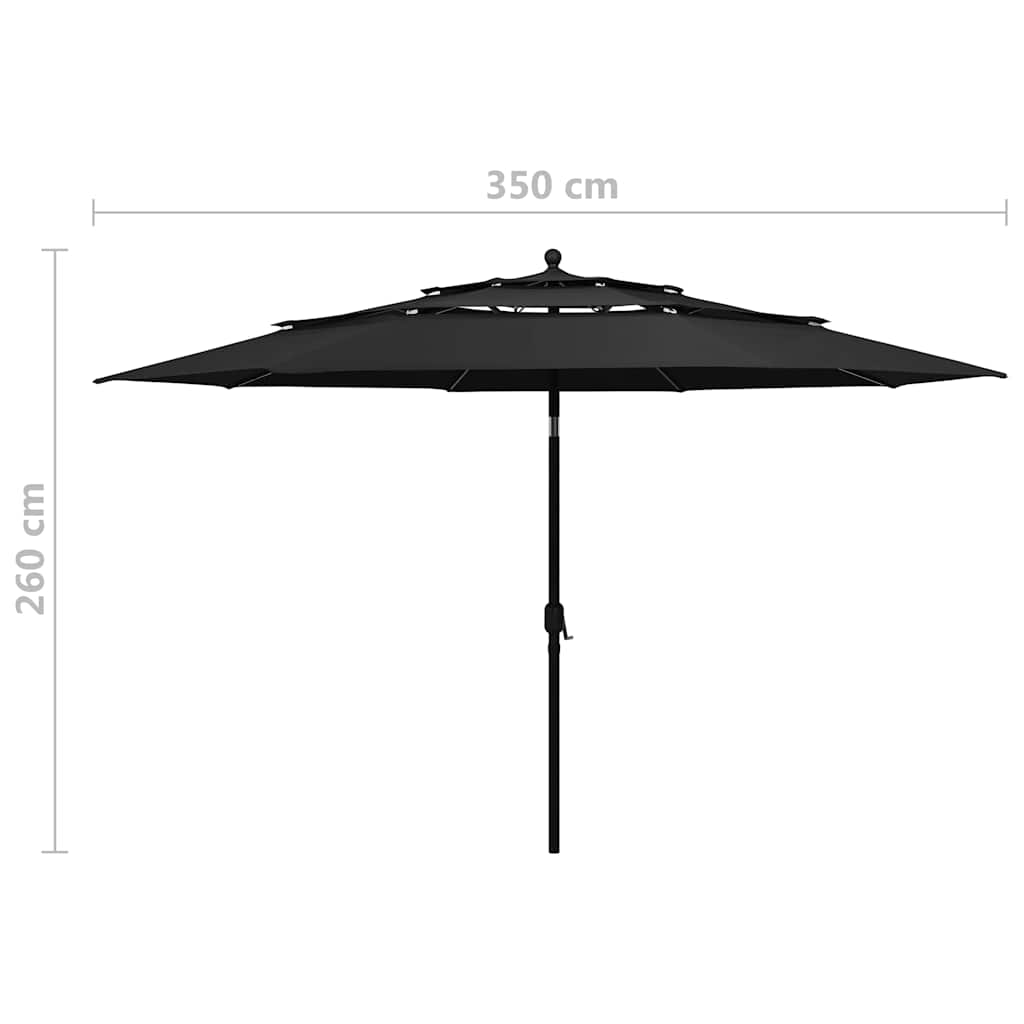 vidaXL 3-Tier Garden Parasol with Aluminium Pole Black 3.5 m