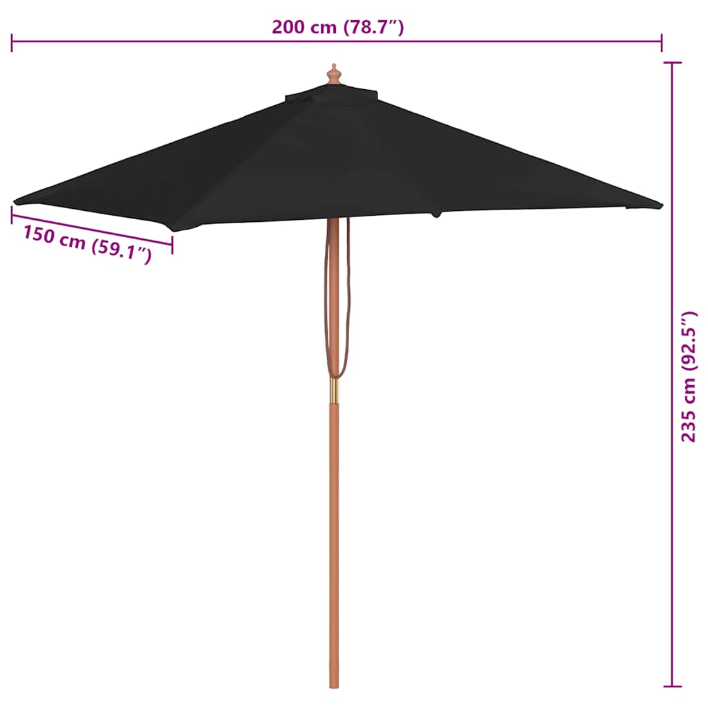 vidaXL Garden Parasol | Black | Fabric, Laminated bamboo, Hardwood | Medium