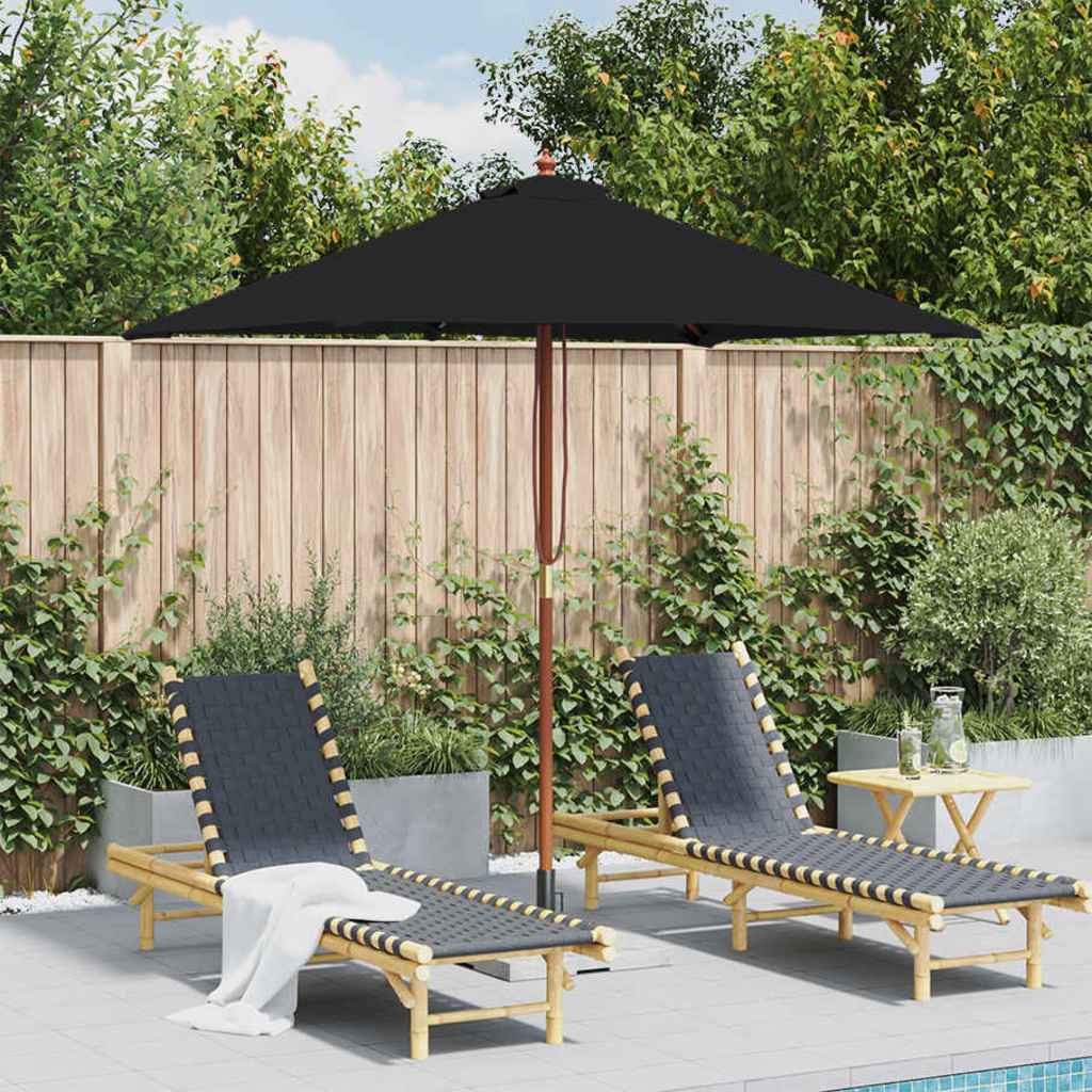 313884 vidaXL Garden Parasol with Wooden Pole Black 150x200 cm