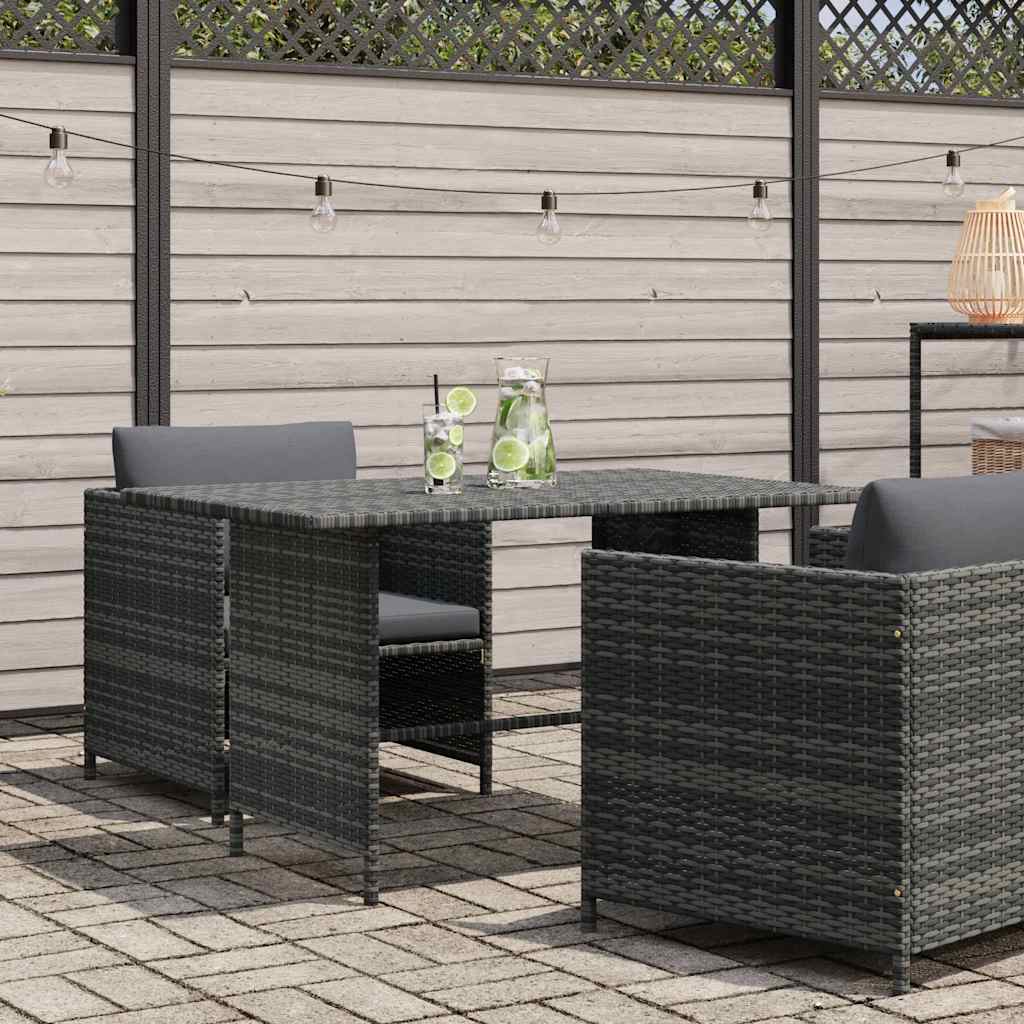 vidaXL Dining Table | Grey | PE rattan, Powder-Coated Steel | Medium