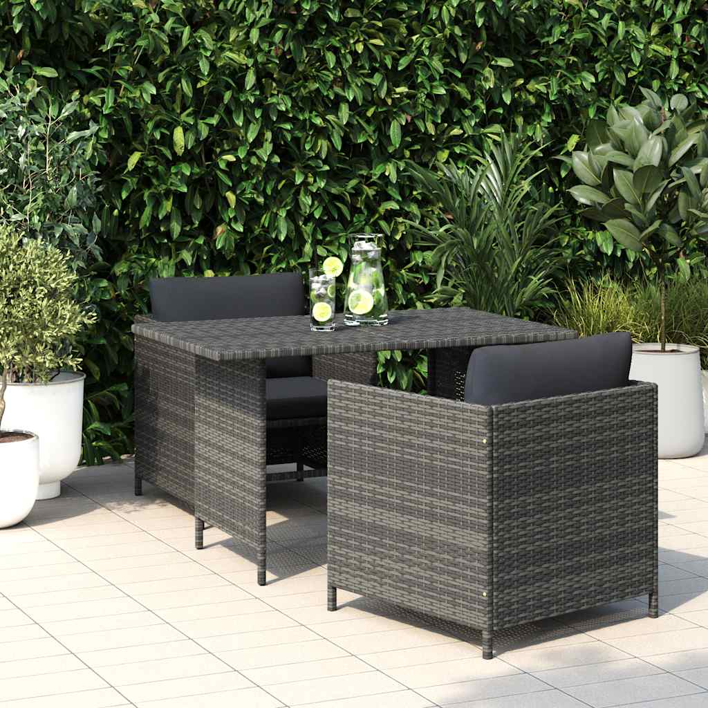 vidaXL Dining Table | Grey | PE rattan, Powder-Coated Steel | Medium