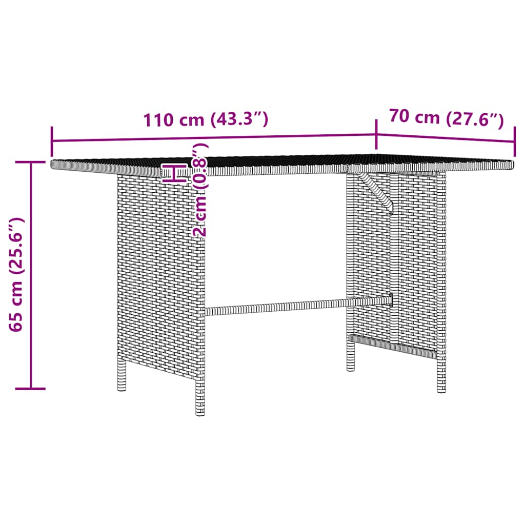 vidaXL Dining Table | Grey | PE rattan, Powder-Coated Steel | Medium