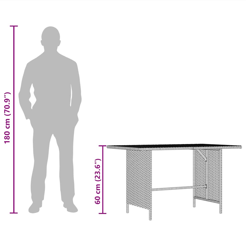 vidaXL Dining Table | Grey | PE rattan, Powder-Coated Steel | Medium