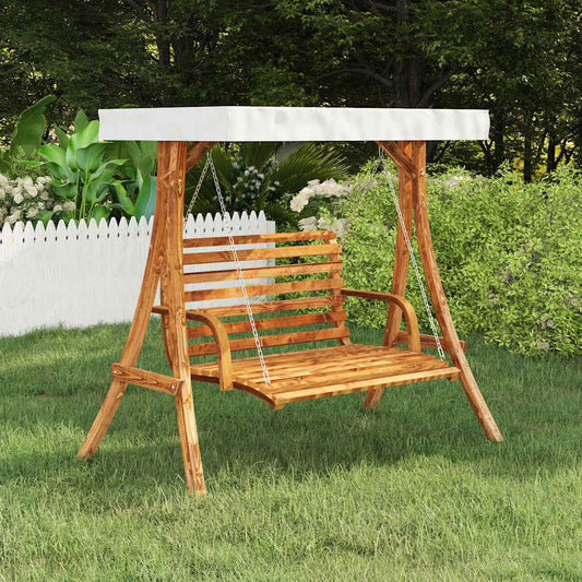 313937 vidaXL Swing Frame with Cream Roof Solid Bent Wood with Teak Finish
