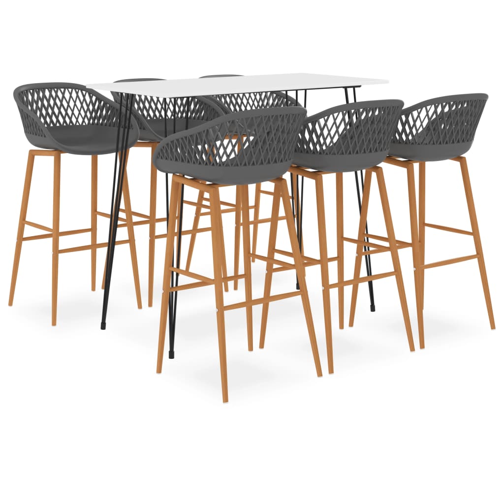 vidaXL 7 Piece Bar Set White and Grey