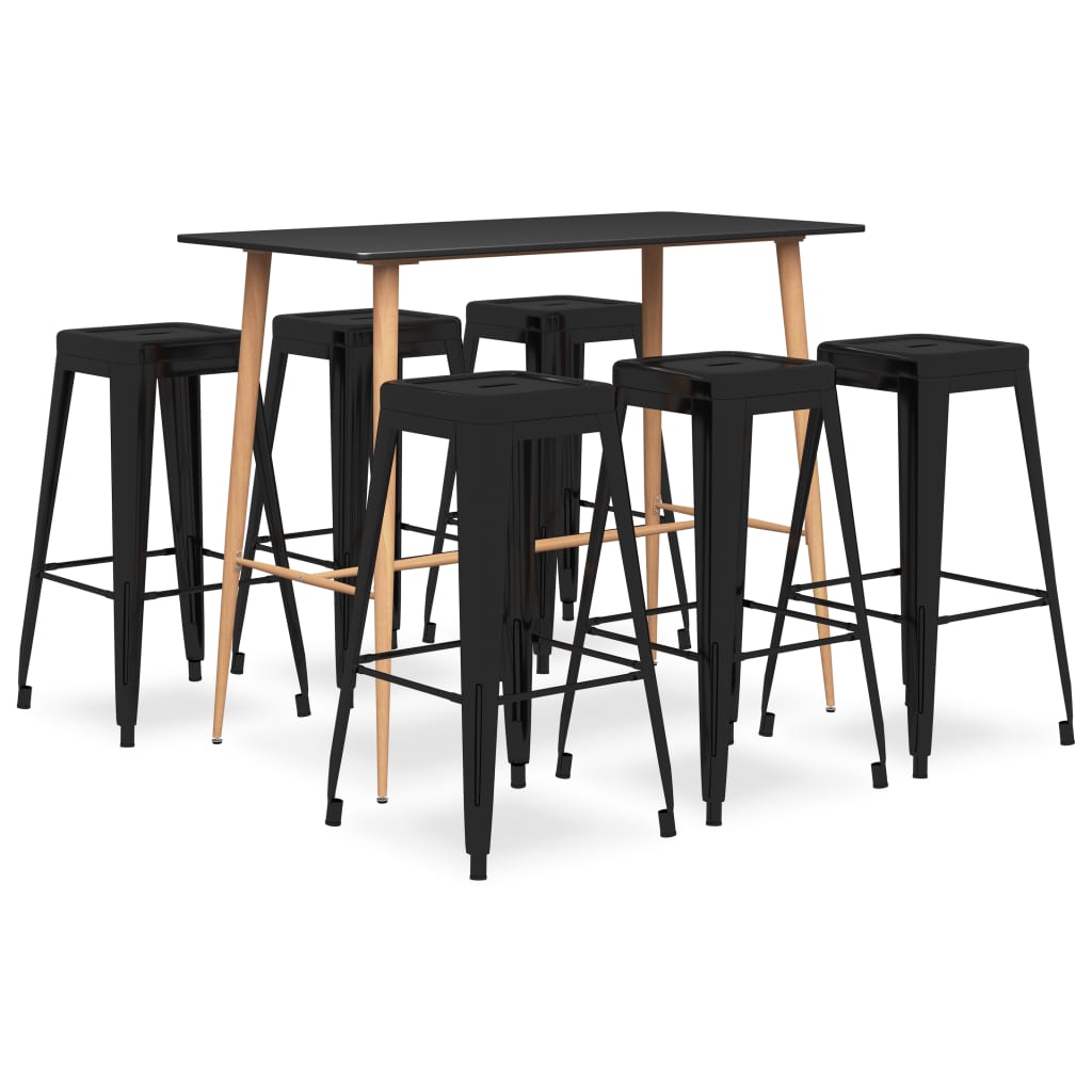 vidaXL 7 Piece Bar Set Black