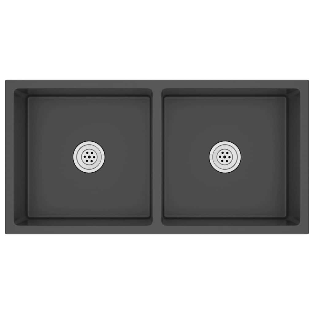 vidaXL Handmade Kitchen Sink Black Stainless Steel