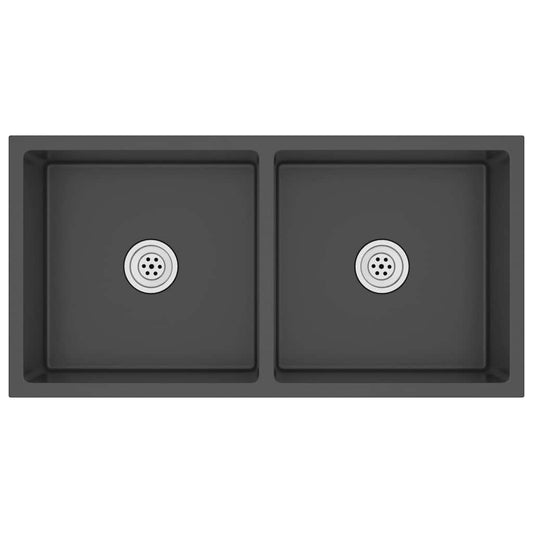 vidaXL Handmade Kitchen Sink Black Stainless Steel