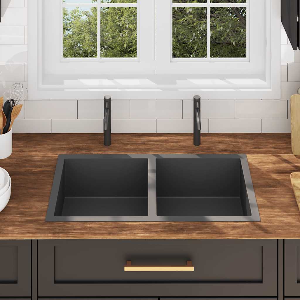 vidaXL Handmade Kitchen Sink Black Stainless Steel