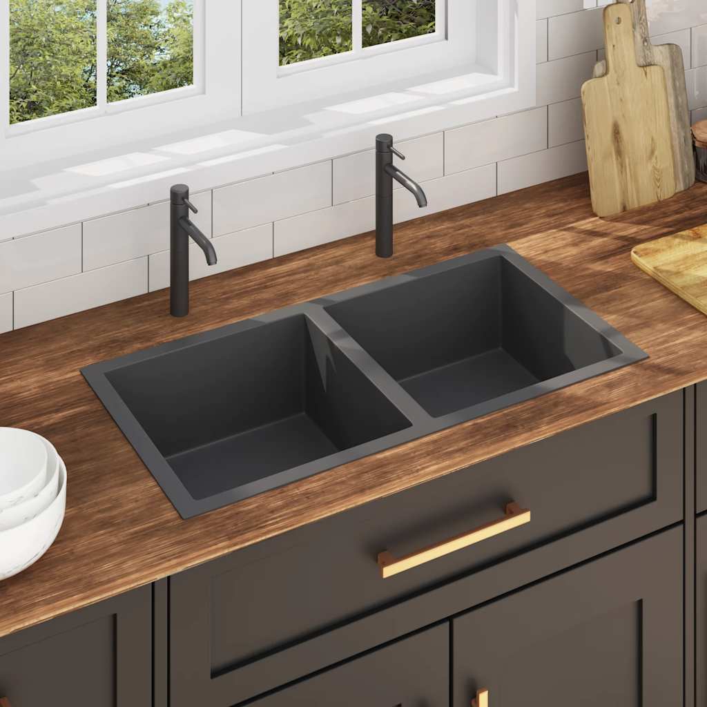 vidaXL Handmade Kitchen Sink Black Stainless Steel