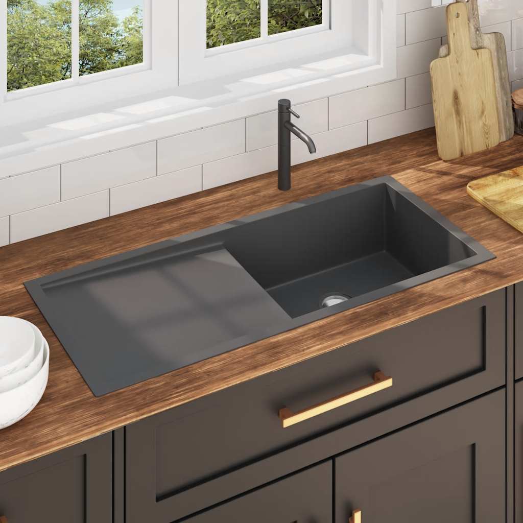 vidaXL Handmade Kitchen Sink Black Stainless Steel