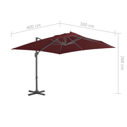 vidaXL Cantilever Garden Parasol | Bordeaux red | Polyester | 4 x 3 m | Tiltable