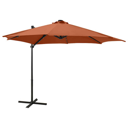 vidaXL Cantilever Garden Parasol with Pole and LED Lights Terracotta 300 cm