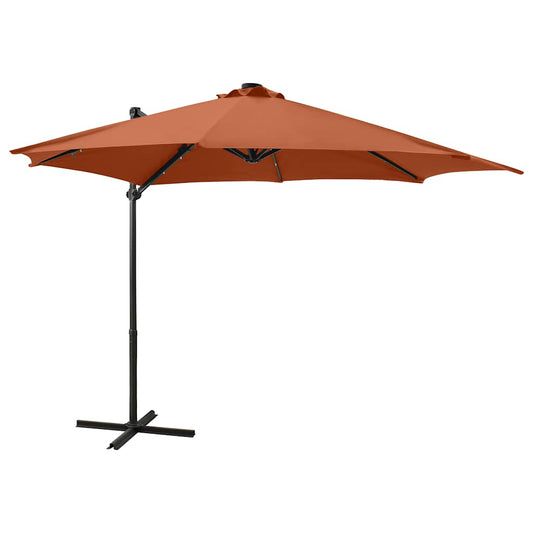 vidaXL Cantilever Garden Parasol with Pole and LED Lights Terracotta 300 cm