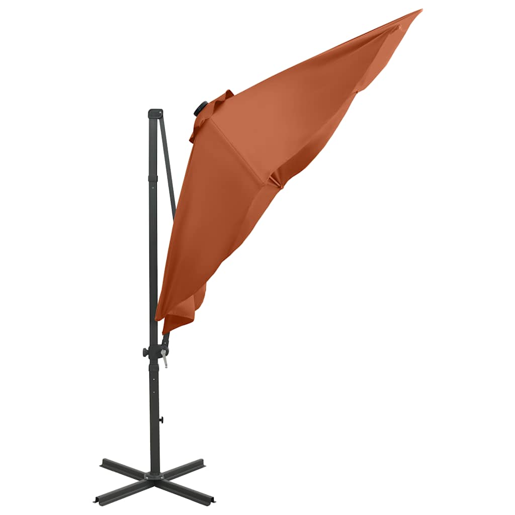 vidaXL Cantilever Garden Parasol with Pole and LED Lights Terracotta 300 cm