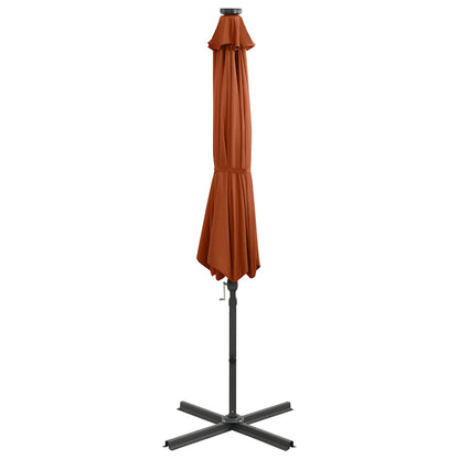 vidaXL Cantilever Garden Parasol with Pole and LED Lights Terracotta 300 cm