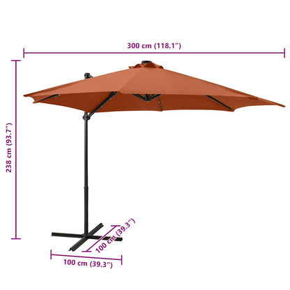 vidaXL Cantilever Garden Parasol with Pole and LED Lights Terracotta 300 cm
