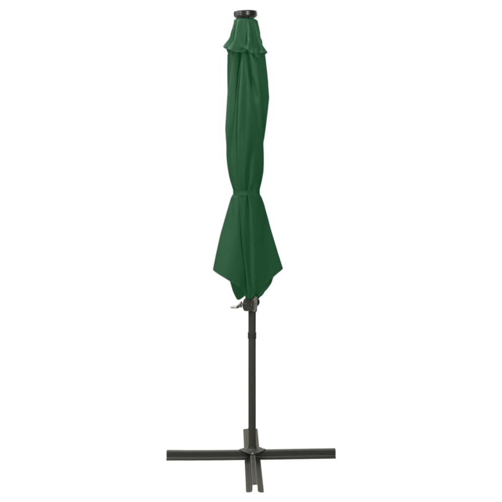 vidaXL Cantilever Garden Parasol with Pole and LED Lights Green 300 cm