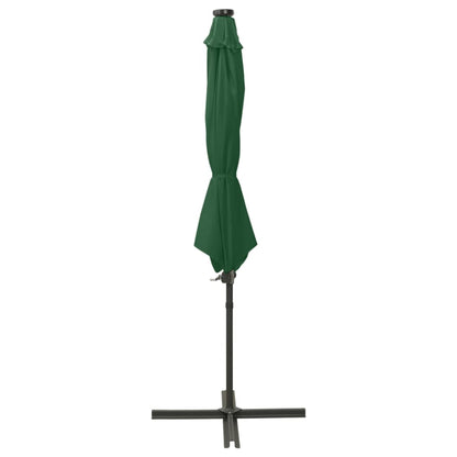 vidaXL Cantilever Garden Parasol with Pole and LED Lights Green 300 cm