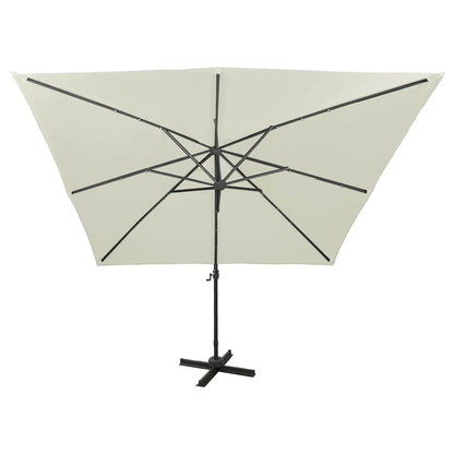 vidaXL Cantilever Garden Parasol with Pole and LED Lights Sand 300 cm