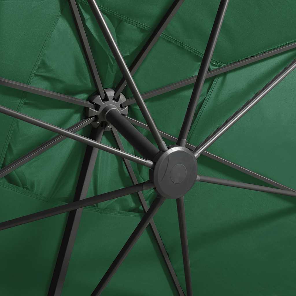 vidaXL Cantilever Garden Parasol with Pole and LED Lights Green 300 cm