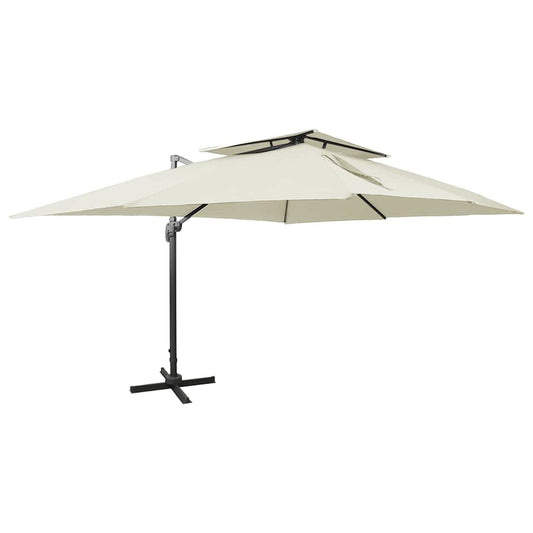 312369 vidaXL Cantilever Garden Parasol with Double Top Sand 400x300 cm