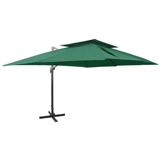 312371 vidaXL Cantilever Garden Parasol with Double Top Green 400x300 cm