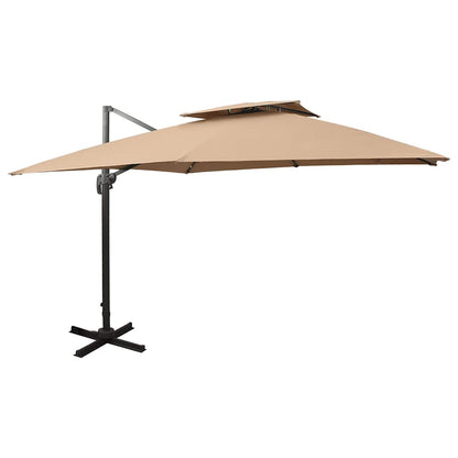 312374 vidaXL Cantilever Garden Parasol with Double Top 300x300 cm Taupe