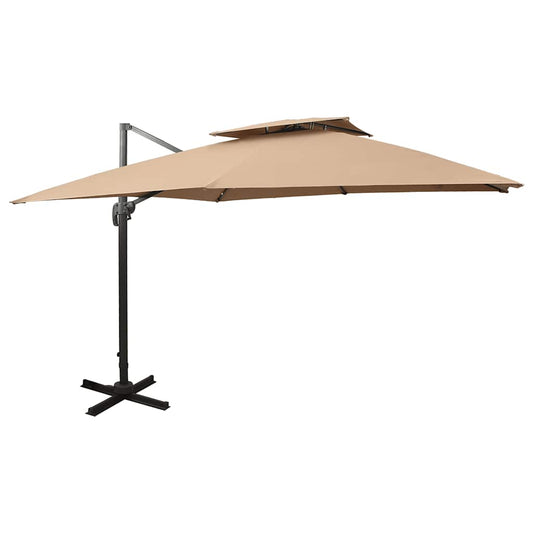 312374 vidaXL Cantilever Garden Parasol with Double Top 300x300 cm Taupe