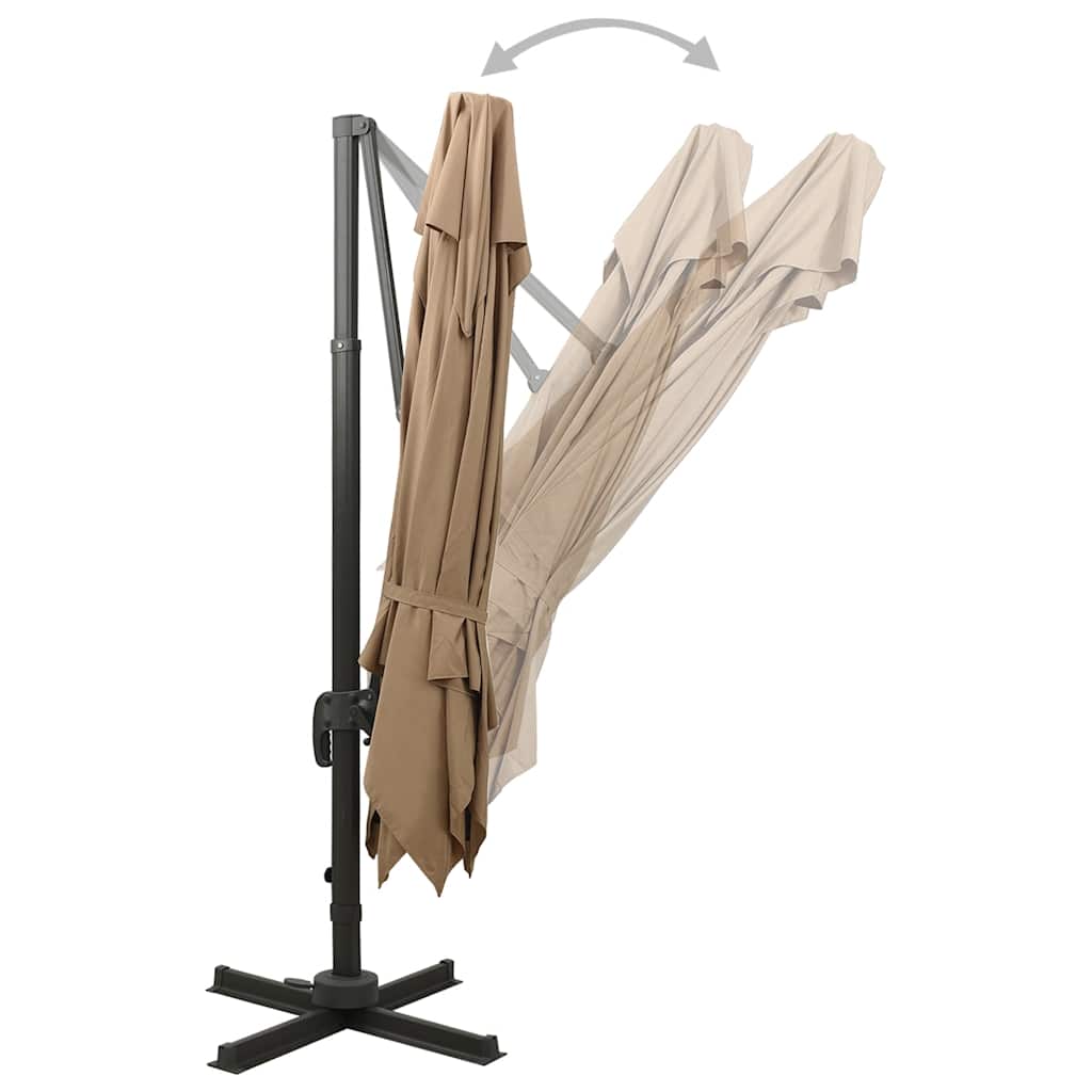 312374 vidaXL Cantilever Garden Parasol with Double Top 300x300 cm Taupe