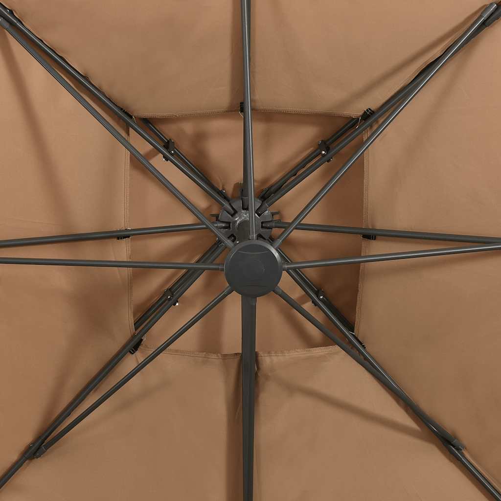 312374 vidaXL Cantilever Garden Parasol with Double Top 300x300 cm Taupe