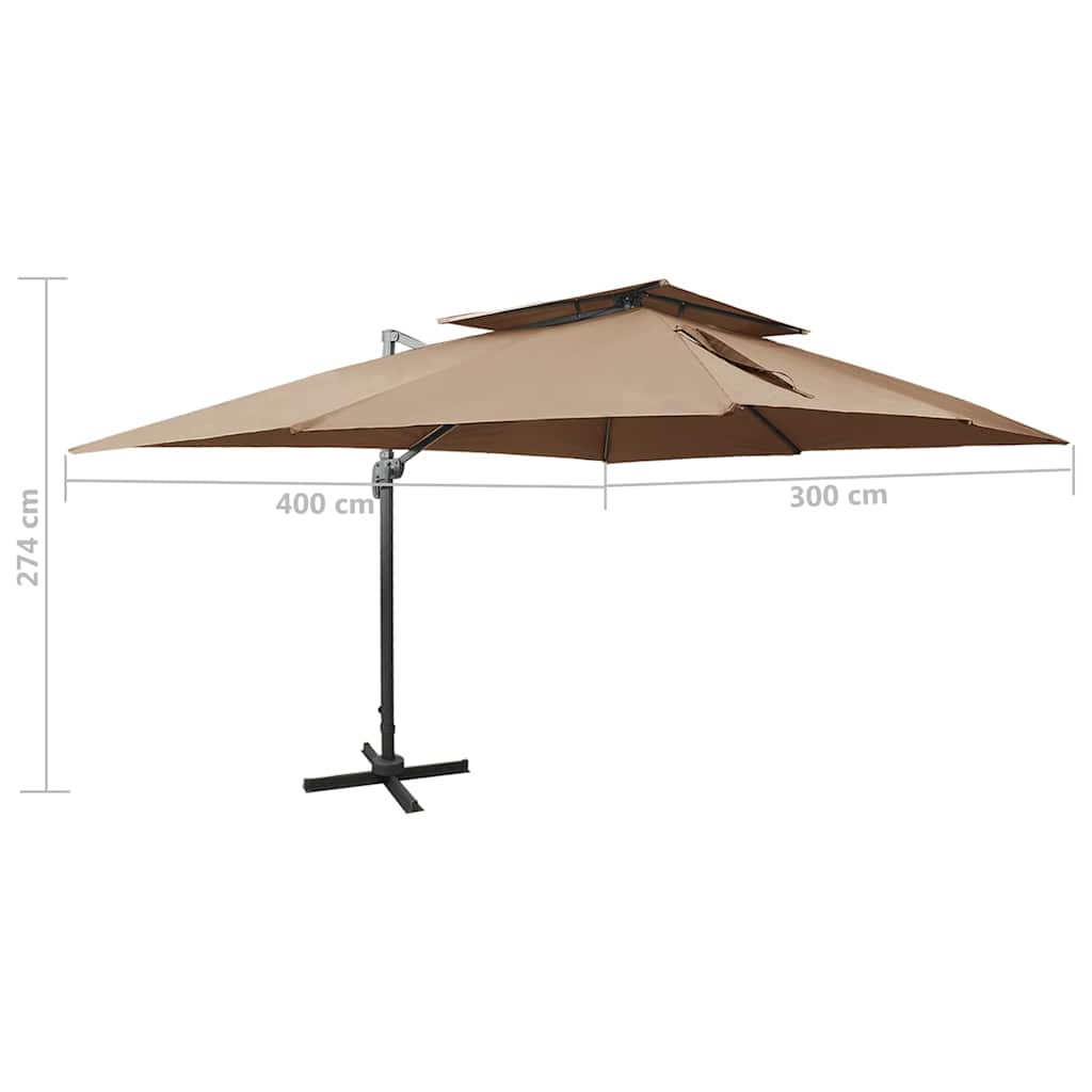 312375 vidaXL Cantilever Garden Parasol with Double Top Taupe 400x300 cm