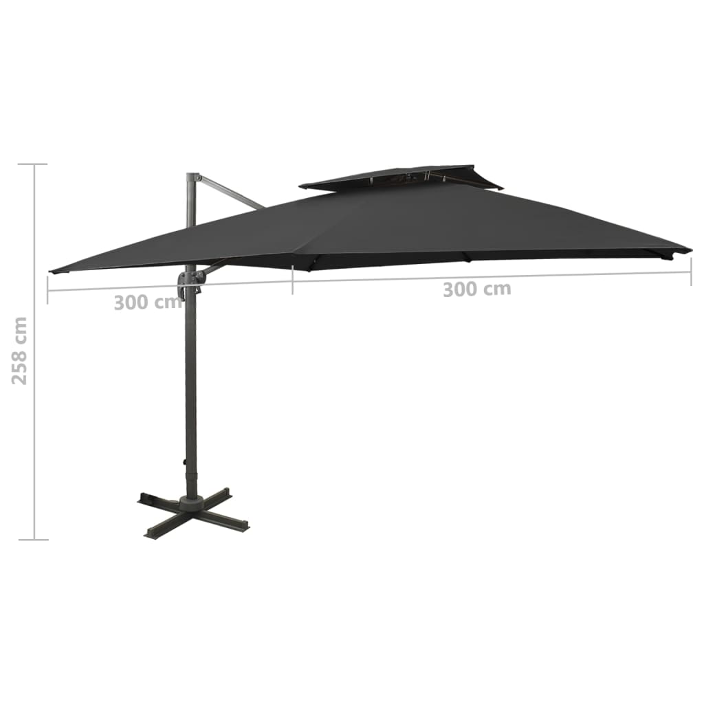 vidaXL Cantilever Garden Parasol | Black | Fabric with PA coating