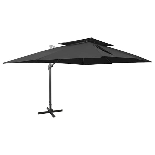 312377 vidaXL Cantilever Garden Parasol with Double Top Black 400x300 cm