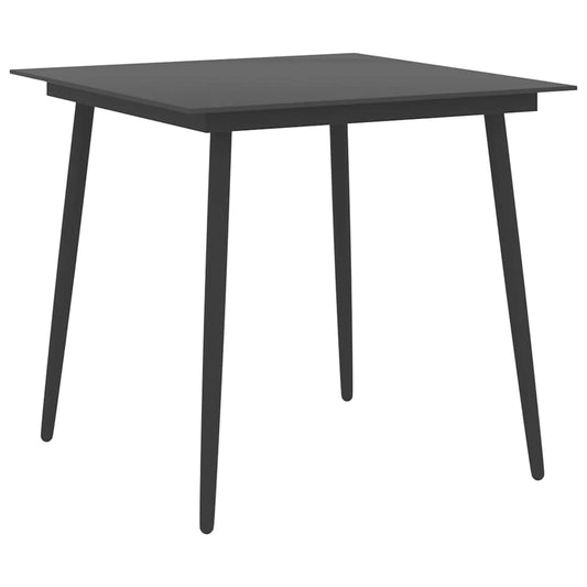 313114 vidaXL Garden Dining Table Black 80x80x74 cm Steel and Glass