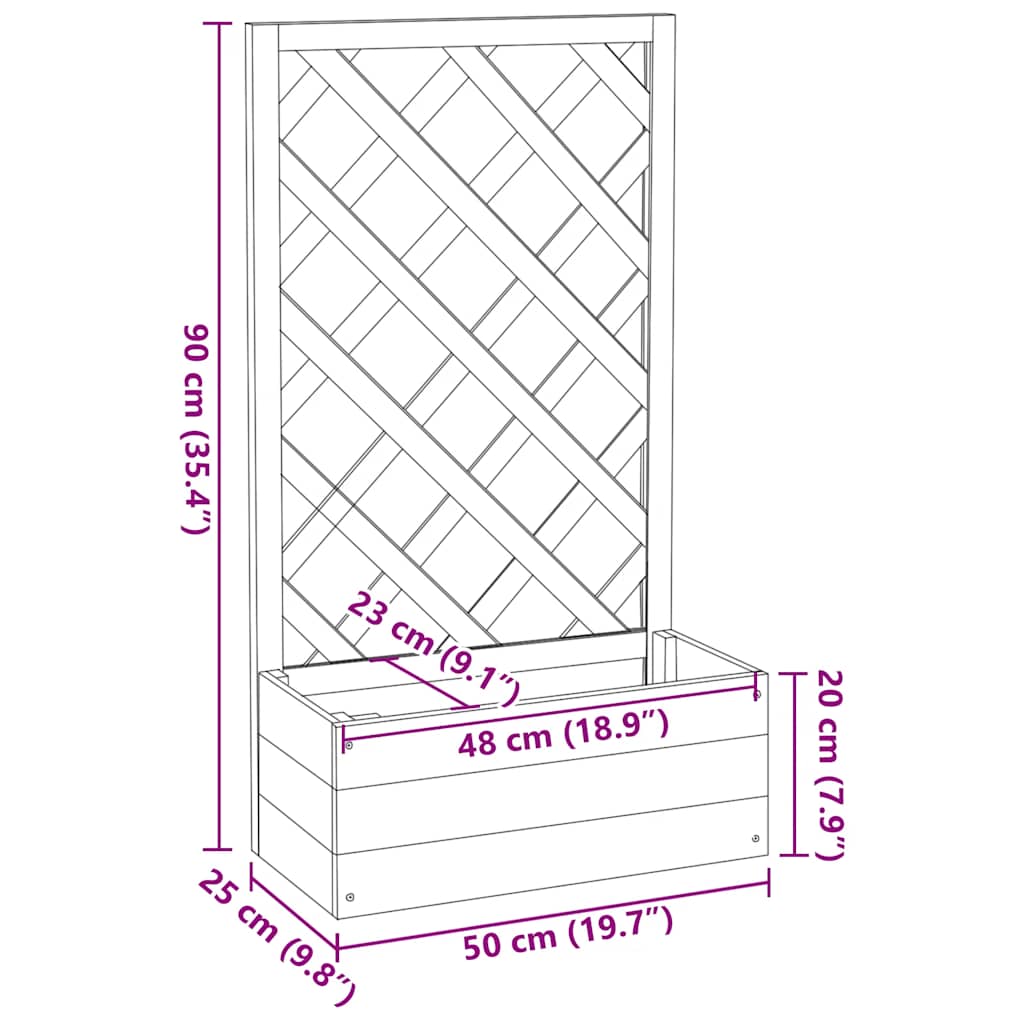 vidaXL Garden Trellis Planter Grey 50x25x90 cm Solid Firwood
