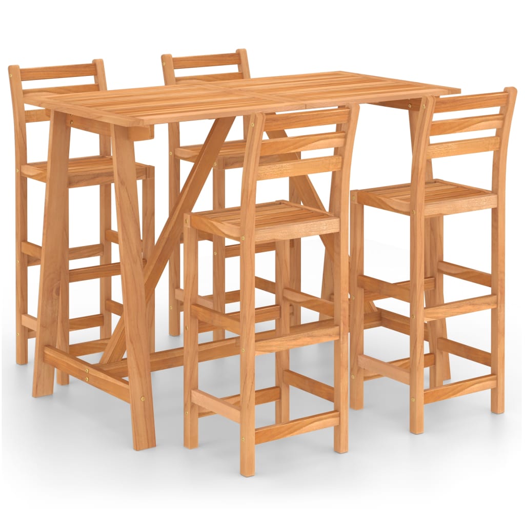 vidaXL Outdoor Bar Set | Natural wood | Solid acacia wood | Medium | Footrest