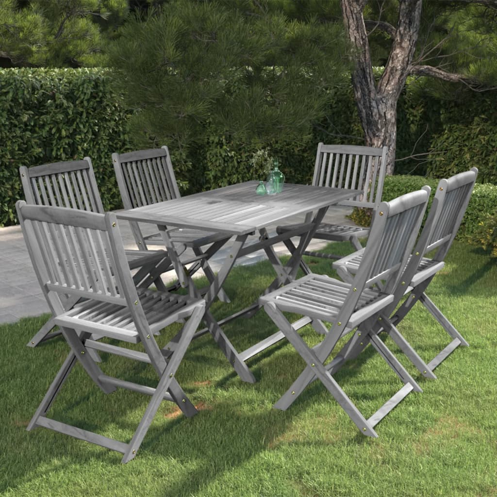 vidaXL Garden Dining Set | Grey | Solid acacia wood | Medium | Foldable