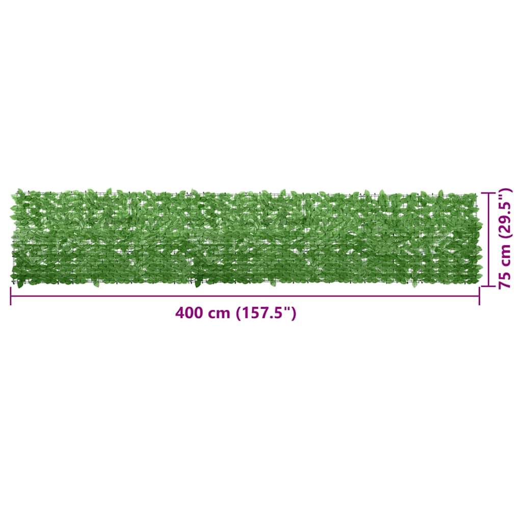 vidaXL Balcony Screen with Green Leaves 400x75cm