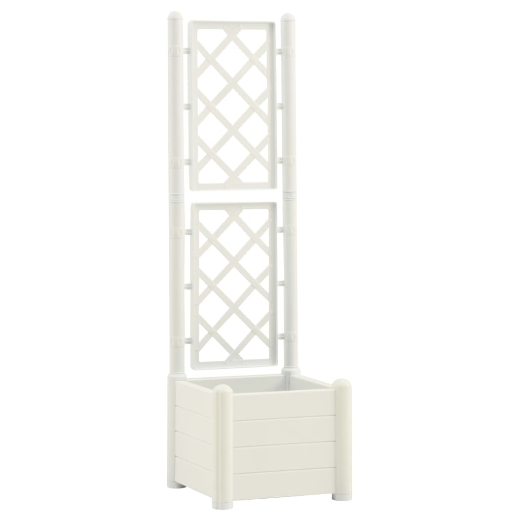 vidaXL Garden Planter with Trellis 43x43x142 cm PP White