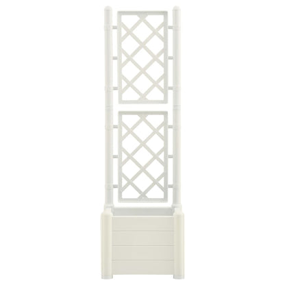 vidaXL Garden Planter with Trellis 43x43x142 cm PP White